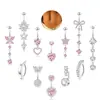 Conjunto de 12 Peças de Piercings para Umbigo Feitos de Aço Inoxidável, Flores de Coração de Pêssego, Brilhantes, Vários Anéis para Umbigo, Joias Piercing Estilo Sexy