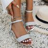 En stock Europa y Estados Unidos verano nuevo 2024 tacón de cuña hebilla de lentejuelas sandalias de talla grande comercio exterior zapatos de mujer transfronterizos al por mayor