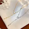 Collar con Cadena en Y de Plata de Ley S925 Chapada en Oro de 18K con Borla de Gota de Agua, Exquisita Cadena para Suéter Estilo 'Old Money' de Alta Gama, Cadena para Clavícula