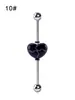 Venta Caliente de Amazon Forma de Corazón con Calavera Puente de Oreja de Acero Inoxidable Puente de Oreja Gótico Barra Larga Orificio Doble para la Oreja Perforación Recta