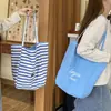 Set Bolsa de Lona Rayada Doble Cara Estilo Coreano Moda Bolso Tote Casual Bolso de Hombro Simple Versátil Gran Capacidad