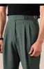 Pantalones de hombre estilo italiano Nápoles con cintura de botón París, Pantalones largos de pierna recta, Pantalones casuales de cintura alta estilo Gurkha británico
