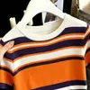 2026 Verano Bloques de Color Rayas Contrastantes Tejido de Seda Helada Camiseta de Manga Corta Top Delgado para Mujer