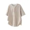 Yidao Vintage 2026 Verano Nuevo Estilo Japonés Moderno Falso Dos Piezas Cuello Henley Textura Waffle Holgada Camiseta de Manga Corta