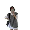 Chaleco de Punto Gris con Abertura en V de Diseño Retro para Mujer Primavera y Otoño Chaleco Exterior Holgado Suéter sin Mangas