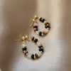 Aretes Círculo Separador de Piedra Ojo de Tigre y Ágata Negra, Modernos y Elegantes, Aretes de Botón Retro de Jade Blanco de Moda, Accesorios para Orejas Minimalistas