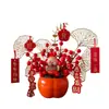 Decoraciones de Año Nuevo, Adornos de Caqui, Flores de Nochevieja, Flores Artificiales, Arreglos de Flores Artificiales, Arreglos Florales, Frutas Rojas, Frutas de la Fortuna, Cubos de la Fortuna