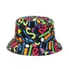 Gorro de Pescador con Graffiti de Celebridad de Internet de Doble Cara Retro Visera Solar Sombrero Protector Solar para Hombres y Mujeres Exterior Versátil Sombrero Cubeta Estampado Hip-hop