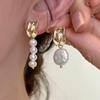 Pendientes irregulares barrocos de perla de agua dulce natural AB para mujer, aretes asimétricos de alta gama estilo retro francés para verano