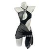 Vestido de Paja Sexy Sexy Seda Plateada Estilo Perspectiva Falda de Gasa Dobladillo Irregular Camisón Colgante 1391
