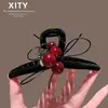 Moderna Nueva Pinza para el Cabello Roja con Perlas Estilo Coreano para Mujer, Elegante Accesorio para el Cabello con Decoración de Moño para la Parte Trasera de la Cabeza, Pinza de Tiburón para Peinado Completo