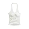 Ropa de Mujer al por Mayor Transfronteriza Estilo Europeo y Americano Verano Nuevo Diseño con Detalle de Nudo, Top sin Mangas Halter con Escote en V Acolchado Ajustado