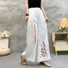 Pantalones anchos de estilo étnico chino para mujer, de primavera y verano, con bordado artístico, holgados y casuales, adelgazantes