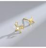 Pendientes Asimétricos de Estrella de Cuatro Puntas de Plata de Ley S925 para Perforación de Oreja, Pendientes de Nicho para Mujer, No Necesitan Quitarse para Dormir, Aguja de Plata
