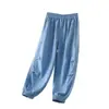 Calças Jeans de Tencel para Meninos de Verão, Calças Finas Anti-Mosquito para Meninas, Calças Compridas Casuais para Meninos, Roupas Infantis para Meninas