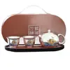 Juego de Té de Viaje de Plata Dorada - Una Tetera, Dos Tazas, Taza Portátil de Servicio Rápido, Juego de Té Kung Fu Estilo Chino Caja de Regalo para Personas Mayores