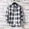 2020Ins Camisa Xadrez Masculina Estilo Hong Kong Roupa Externa Estilo Coreano Tendência Versátil Influenciador da Internet Camisa de Manga Longa