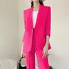Traje Elegante Popular Juvenil Traje Coreano de Color Caramelo Chaqueta Cardigan Chaqueta con Sentido del Diseño Traje Pantalón