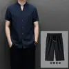 Novo Conjunto 2026 de Camisas Masculinas de Linho de Manga Curta com Gola Padre, Tops Respiráveis Cor Sólida Business Casual, Roupas Masculinas de Verão