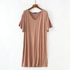 2023 Primavera y Verano Nuevo Delgado Estilo Coreano Abertura Lateral Modal Camisón de Largo Medio Cuello V Grande Vestido Camiseta Holgado