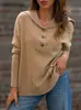 Amazon Europeo y Americano transfronterizo 2026 otoño e invierno nuevos tops, estación independiente cuello solapa abotonado suelto manga larga color liso suéter
