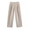 Traje de solapa de manga larga para mujer PB&ZA con hombreras y ajuste a la cintura + pantalón recto de cintura alta