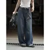 Nuevos Jeans de Pierna Ancha de Moda Estilo Coreano Retro para Otoño e Invierno con Cinturón Bufanda Pantalones Anchos Sueltos para Mujer