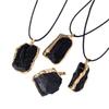 Colgante de oro con piedra de turmalina negra natural transfronteriza, piedra de cristal, cuerda de cuero irregular, collar, joyería, colgante al por mayor