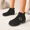 E-commerce Transfronteiriço Tamanho Plus Outono/Inverno 2026 Novo Estilo Europeu e Americano Botas de Cano Curto Femininas com Bico Redondo e Salto Grosso Botas de Moda