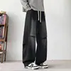 Jeans masculinos vintage desgastados personalizados/estilo americano de rua para primavera e outono, corte solto, cor sólida, corte reto, levemente boca de sino, modelador