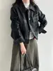 Chaqueta de Cuero PU con Solapa Clásica LUXI para Mujer, Otoño 26, Shorts Retro, Abrigo de Cuero para Motocicleta de un Solo Botón 99046
