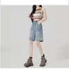 Shorts de Mezclilla de Cintura Alta para Mujer, Nuevo Estilo Verano 2025, Adelgazantes, Sueltos, Rectos, Petite, Shorts Casuales de Longitud Media