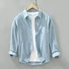 6651 Camisa Casual Simples de Manga Longa Estilo Japonês para Homens, Artística e Fresca, Corte Amplo, Gola Ponta, Camada Base, Disponível para Dropshipping
