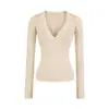 Blusa de tricô feminina estilo francês, madura e elegante, com decote em V, retalhos de renda e mangas compridas, estilo outono puro desejo, cor sólida, acinturada, blusa única
