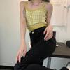Camisola de Punto a Cuadros Estilo Francés de Moda, Nuevo Top Corto Ajustado 2026 Capa Base Corta para Ropa Exterior