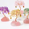 Árbol de la Fortuna Base de Piedra Original Cristal Rosa Natural Árbol de la Fortuna Tejido a Mano con Alambre de Cobre Adornos de Escritorio para el Hogar y la Oficina