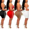C6307 Aliexpress Amazon Moda Europea y Americana para Mujer Color Sólido Malla con Pedrería Sin Mangas Cuello Asimétrico Vestido Corto