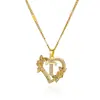 Collar Colgante Transfronterizo de Nuevo Producto Corazón Hueco Flor 26 Letras Incrustado de Diamantes Cadena para Clavícula Colgante de Letra al por Mayor