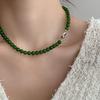 Collar Guofeng de cuentas de calcedonia verde para mujer, nuevo estilo chino, cadena de clavícula con temperamento que combina con todo, collar de cadena de lana con hebilla de lingote