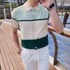 Camisa Polo Casual de Manga Curta com Cores da Moda Masculina de Verão Fina Sensação de Alto Padrão Filhotes Bonitos Gola Lapela Cardigan de Tricô Camiseta
