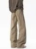 Pantalones cargo de algodón color caqui con pliegues estilo americano, pantalones anchos sueltos de pierna ancha lavados para otoño, pantalones casuales de paracaidista de moda