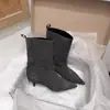 Botas Retro de Punta Media Caña para Mujer 2026 Otoño e Invierno Nuevo Estilo Elegantes de Caña Ancha Tacón Kitten Botas Vaqueras Western Botines