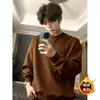 Sudadera Cleanfit para hombre de forro polar gris jaspeado, camiseta de manga larga de peso pesado estilo americano para otoño e invierno, corte regular en los hombros, ideal como capa interior