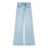 Jeans Flares Lavados Azuis Claros da Moda de Cintura Alta para Mulheres, Calças Versáteis de Comprimento Total para a Temporada de Outono em Estilo Wide-Leg Preto e Cinza