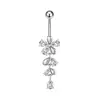 Anel Falso para Umbigo em Aço Inoxidável 316 com Flor Cravejada de Diamantes, Venda Quente Transfronteiriça, Não Precisa de Piercing, Joia de Umbigo Fashion e Luxuosa