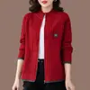 Suéter Listrado com Zíper Outono e Inverno 2023 Novo Cardigan de Tricô Feminino Elegante Redutor de Idade Roupas Soltas para Mães de Meia-idade