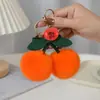 Lindo Llavero Colgante de Piel de Conejo Rex Cereza Peluche Femenino Decoración de Bolso de Coche Regalo Piel Genuina