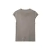 Camiseta Minimalista de Manga Curta com Gola Meia-Alta Coleção Outono 2026 Ombro Normal Caimento Justo Tricô Liso Cor Única Top Elegante