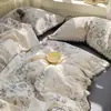 Nuevo Conjunto de Cuatro Piezas de Franela con Encaje Estilo Hepburn Algodón Completo Ribete de Encaje Funda Nórdica Juego de Sábanas para Dormitorio Comercio al por Mayor