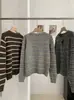 KEKEZOON suéter cárdigan de moda retro versátil de cuello redondo a bloques de color a rayas de manga larga de un solo botón 8964